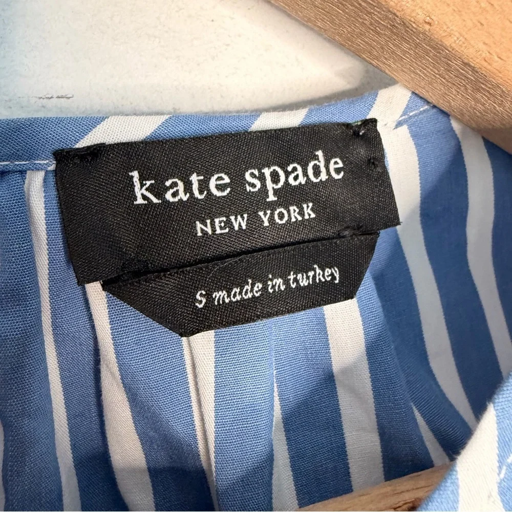 Kate Spade Basket Stripe Flutter-Sleeve Top Light Blue and White Size Small